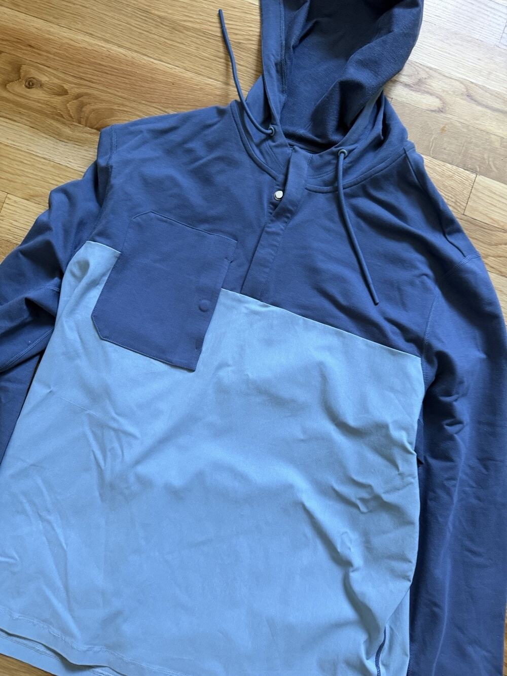 Johnnie-O Size L Blue Mixed Media Henley Pullover Hoodie Jacket Large